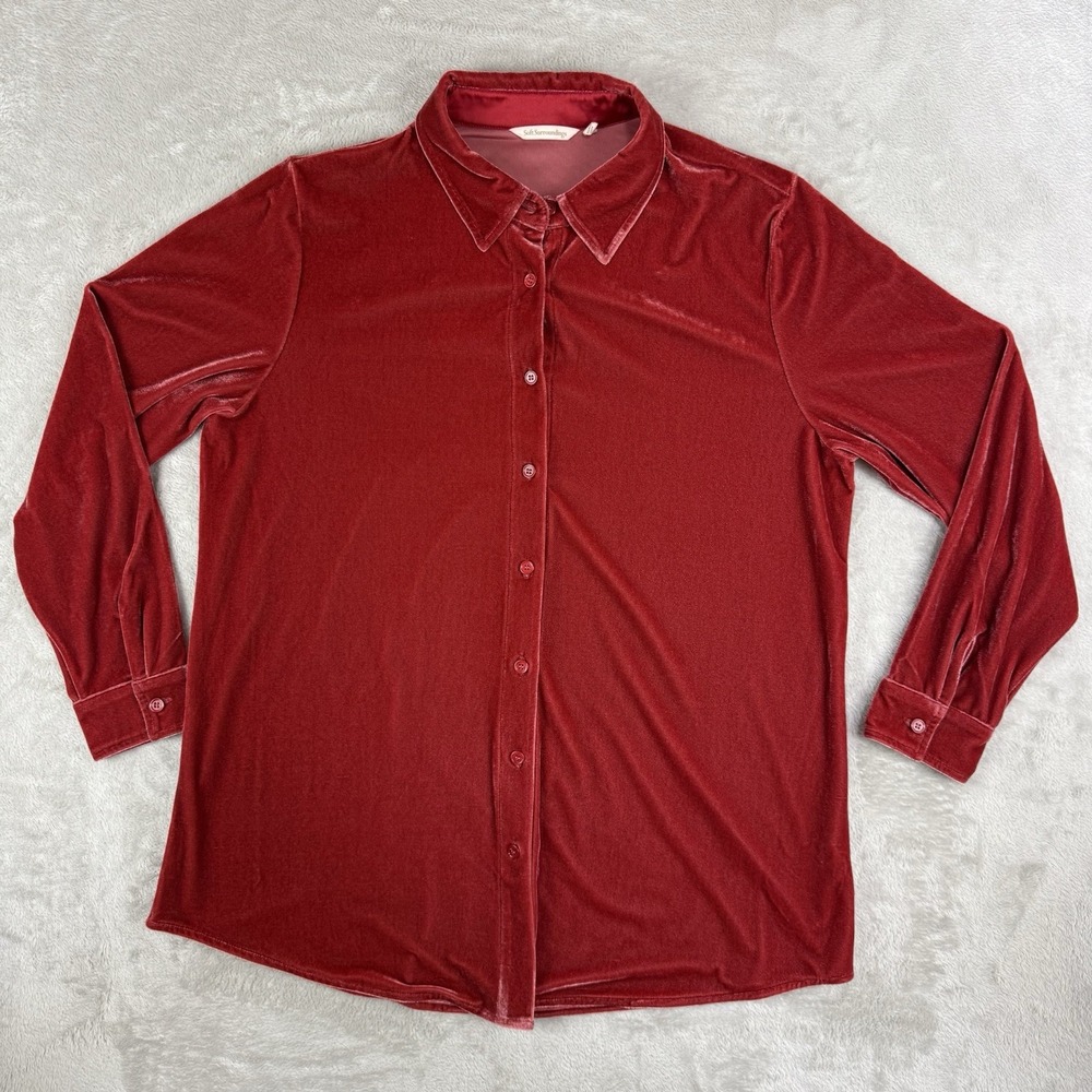 Soft Surroundings Velvet Boyfriend Tunic Shirt Womens L Red Whimsigoth Relaxed